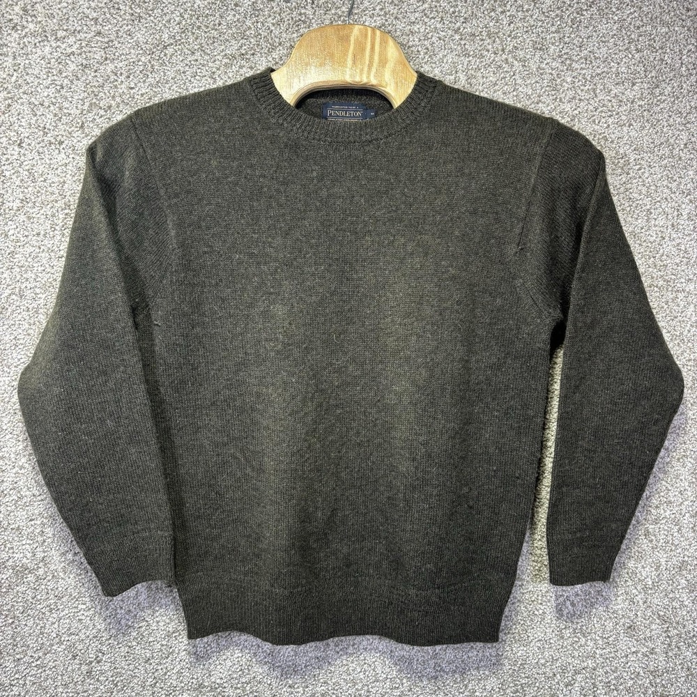 Pendleton Sweater Mens Medium Gray 100% Shetland Wool Crewneck Knit Pullover